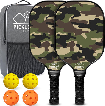 USAPA Approved Fiberglass Pickleball Paddle Set - Lightweight Rackets with 4 Balls and Carry Bag, Designed for Traction and Stability.  Made in California