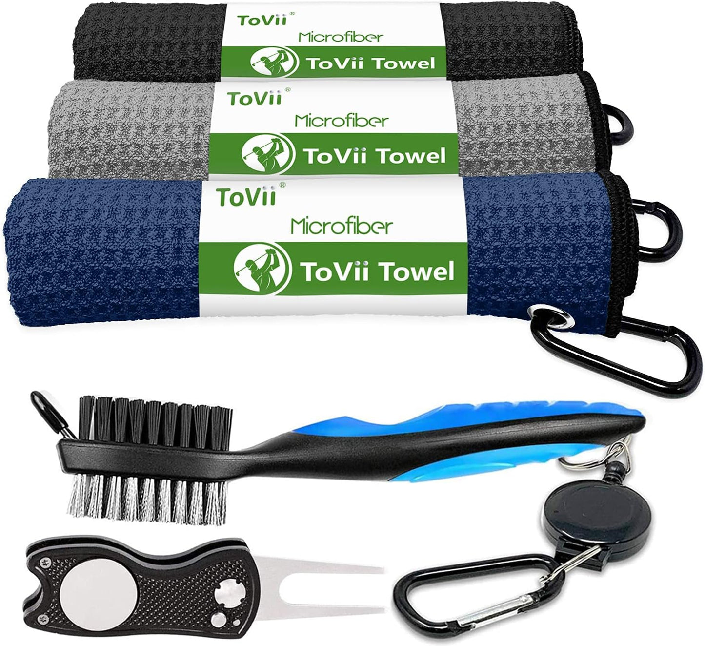 Golf Towel Microfiber Waffle Pattern Golf Towel | Brush Tool Kit with Club Groove Cleaner | Golf Divot Tool | Golf Accessories for Men
