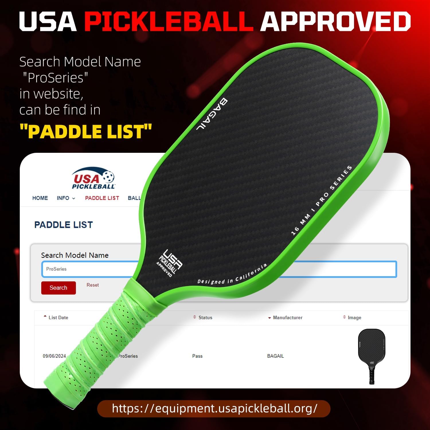 USAPA Approved Fiberglass Pickleball Paddle Set - Lightweight Rackets with 4 Balls and Carry Bag, Designed for Traction and Stability.  Made in California