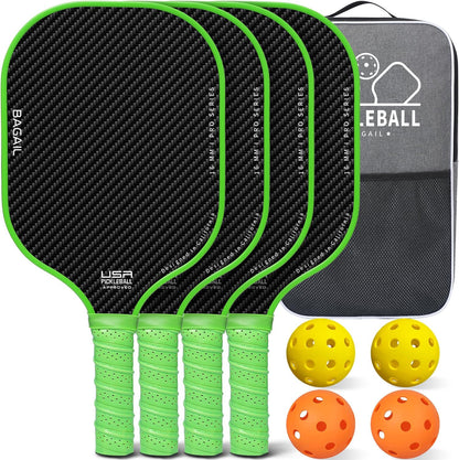 USAPA Approved Fiberglass Pickleball Paddle Set - Lightweight Rackets with 4 Balls and Carry Bag, Designed for Traction and Stability.  Made in California