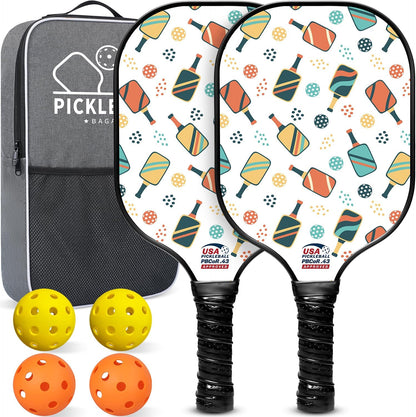 USAPA Approved Fiberglass Pickleball Paddle Set - Lightweight Rackets with 4 Balls and Carry Bag, Designed for Traction and Stability.  Made in California