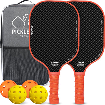 USAPA Approved Fiberglass Pickleball Paddle Set - Lightweight Rackets with 4 Balls and Carry Bag, Designed for Traction and Stability.  Made in California